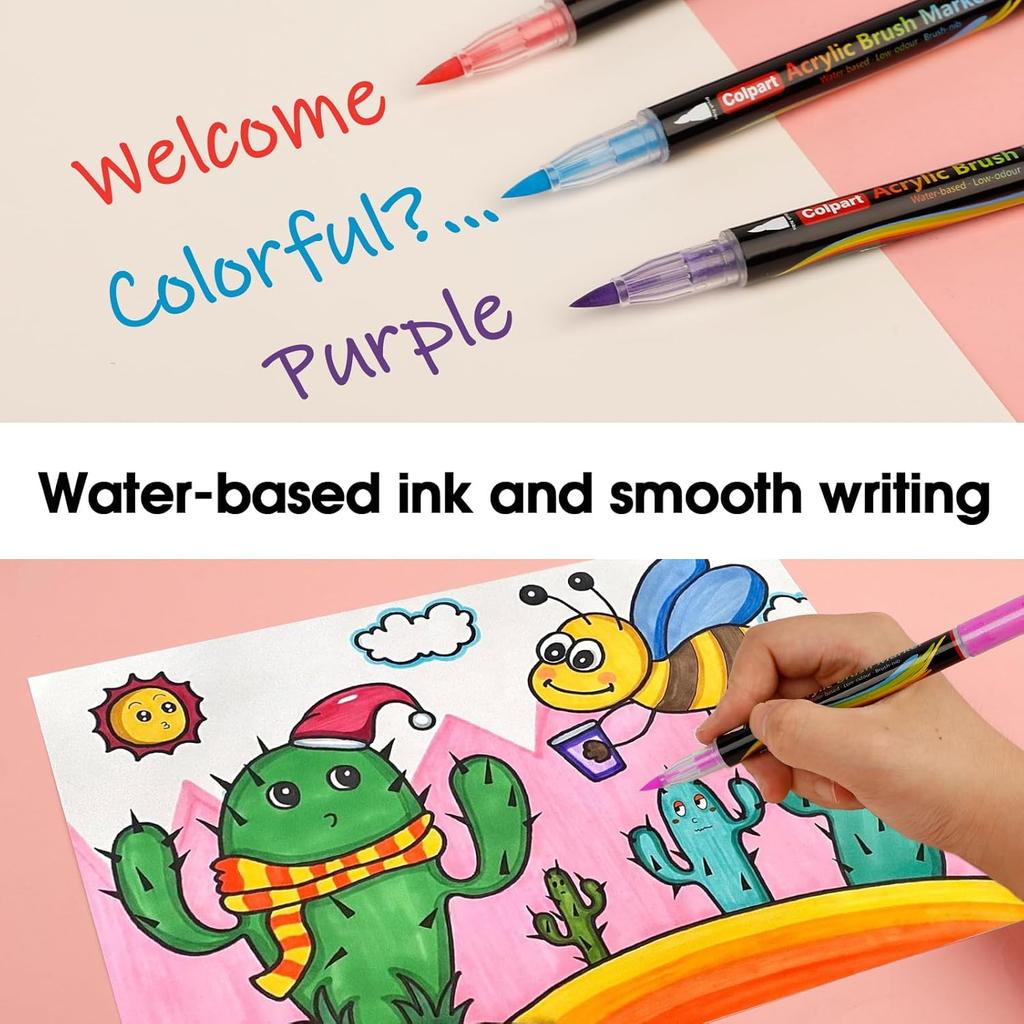 Brush Tip Acrylic Paint Pens-24 Colors Acrylic Paint Markers Calligraphy Art Markers for Lettering,Card Making,Rock painting,Stone, Ceramic, Glass,