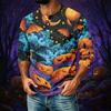 Men's Casual Halloween Print Raglan Three-Quarter Sleeve Shirt