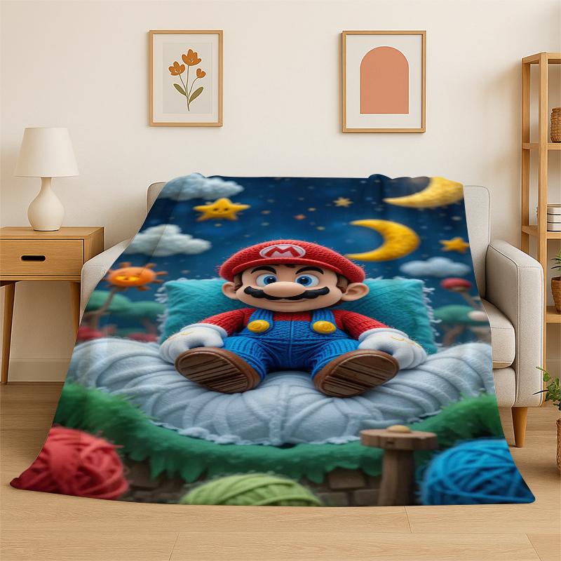 Cartoon M-Mario Bros Game Flannel Blanket Soft Warm Throw Blanket for Bedroom Living Room Bed Travel Camping Picnic Gift Kids