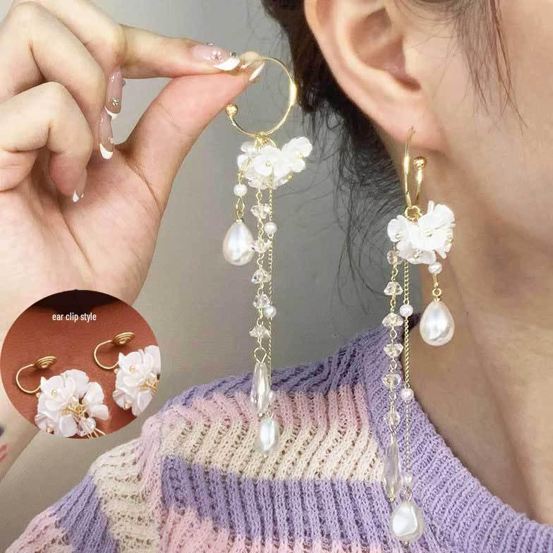 Koreanischer Stil Nicht-Piercing Ohrclip mit langem Quaste, Perlmutt Schmetterlings Design für Damen - High-End, Coole Mode.