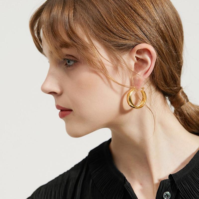 Titanium Stainless Steel Wide Large Rounded Hoop Earrings With Click-Top Hypoallergenic Metal Gold Silver Lightweight Women 30MM