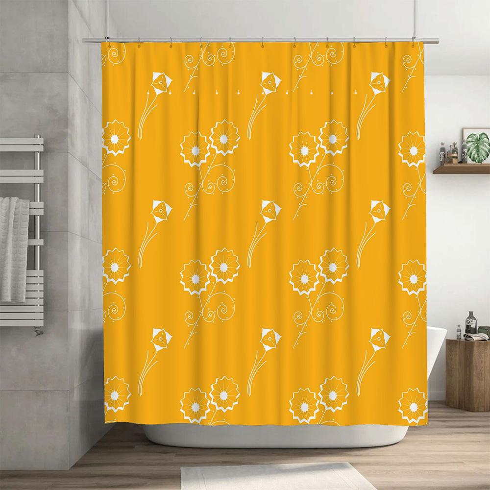 Modern Flower Pattern Bath Shower Curtain Waterproof Durable Decor for Bathroom Available in Various Sizes