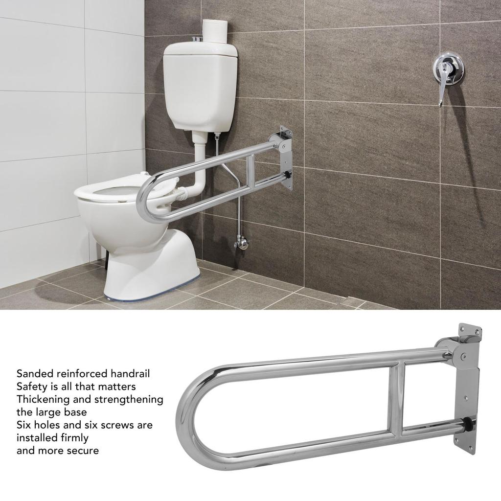 Flip Up Bathroom Grab Bar Stainless Steel Ergonomics 90° Vertical Rotation Wall Mount Toilet Handrails for Old People