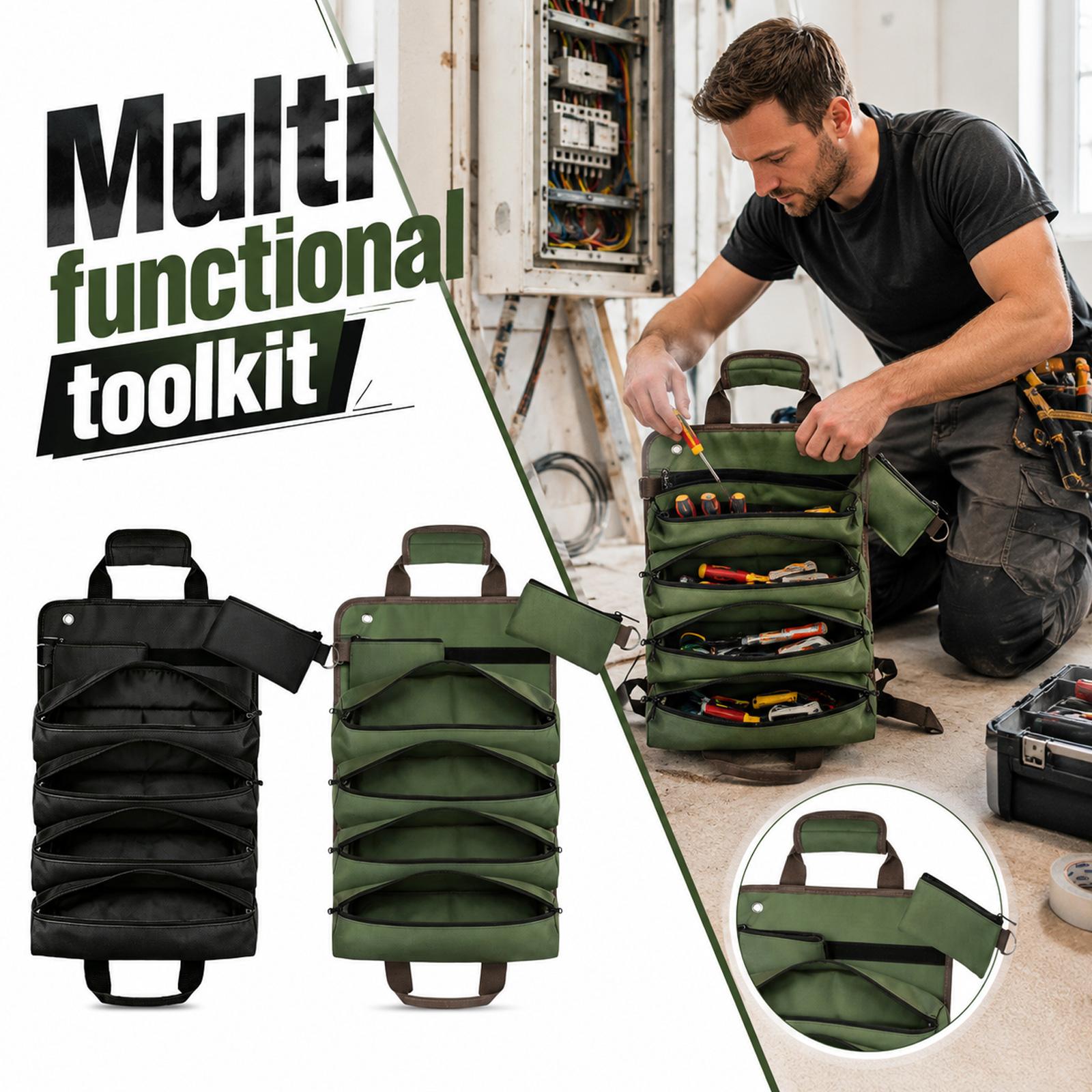 Heavy Duty Oxford Cloth Tool Bag Electrical Tool Organizer Multi Layer Storage Pouch with Zipper Compartments and Carry Handles for Professionals One Size