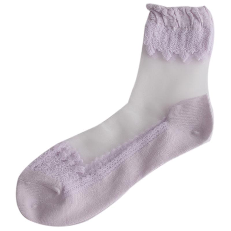 1 Pair Spring Summer Ladies Ultrathin Lace Embroidery Silk Transparent Glass Crytal Stretch Women Soft Elastic Breathable Socks