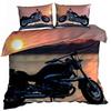 3D Baumwollsatin Bettwäsche 200x220cm MOTORRAD CHOPPER BEI SONNENUNTERGANG