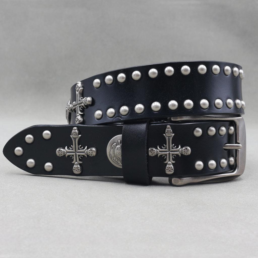 Cross Skeleton Cowhide Belt Men and Women Heavy Industry Trend Rivet Punk Style Nightclub
