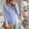 Women S Stand Collar Ruffled Long Sleeve Striped Shirt