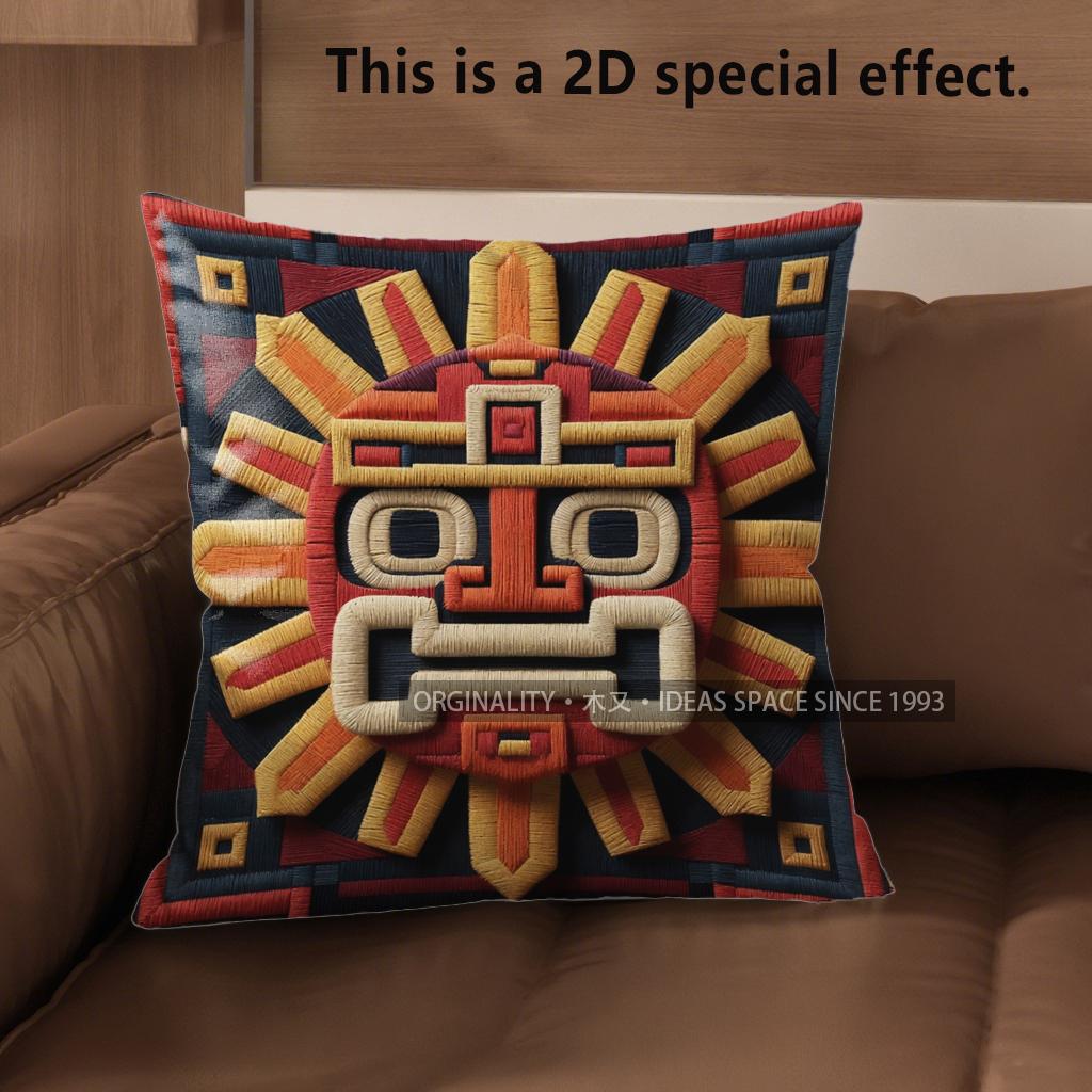 2D Aztec Sun God Pattern Throw Pillow Cases Pattern Cushion Cover Suitable For Sofa Bedroom Car Pillow Cover