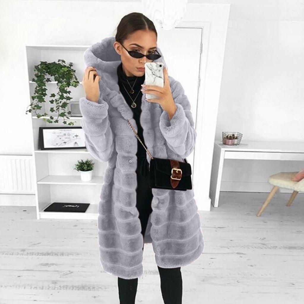 Women's Winter Mid-Length European & American Slim Faux Fur Coat