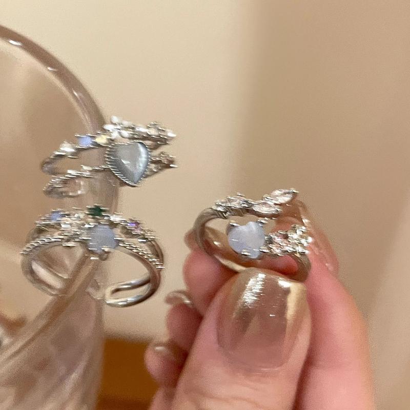 New Crystal Rings Heart Adjustable Ring Irregular Geometry Punk Vintage Rings Set for Women Girls Fashion Jewelry