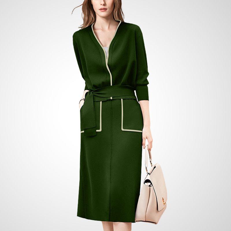 

Французский шик, модный костюм с подходящей юбкой Green- XXL