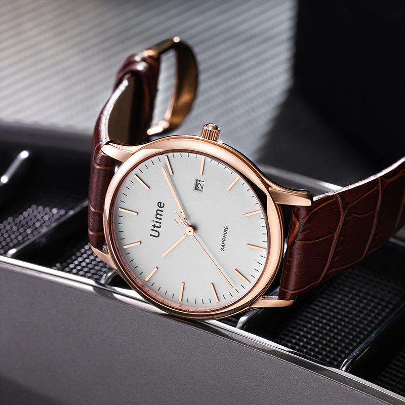 Utime High-End Leather Steel Case Men'S Watch Business Waterproof Belt Men'S Quartz Watch Men'S Watch