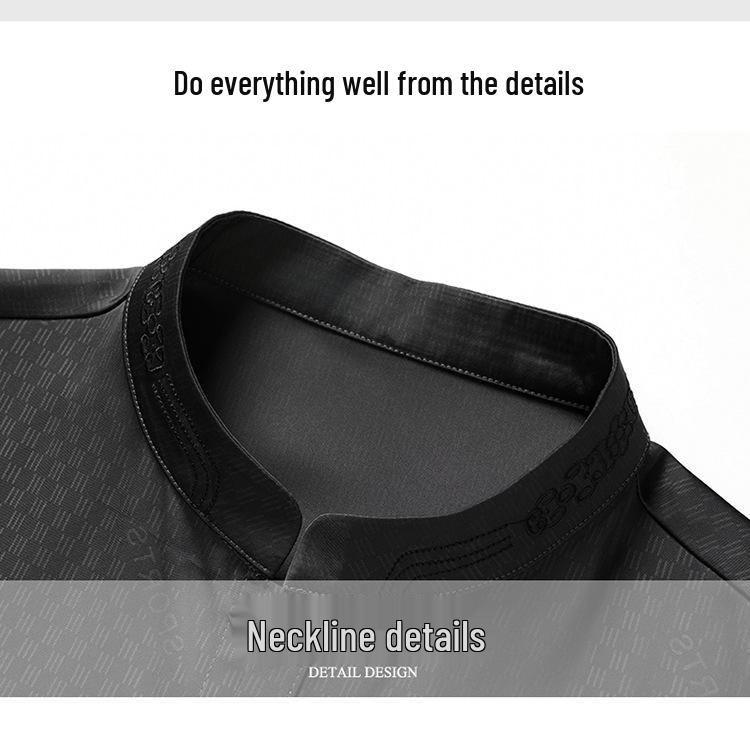Men's Summer Ice Silk Chinese Two-Piece Set: Loose Short-Sleeve Shirt Suit for Middle-Aged and Elderly