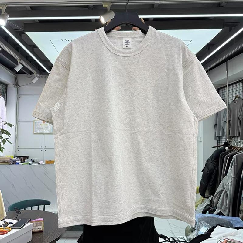 2026 Summer Heavy Fabric Cotton Oversized T Shirt Unisex Unisex Casual Solid Color Light Gray Tee Tops Patchwork Edge Tshirt