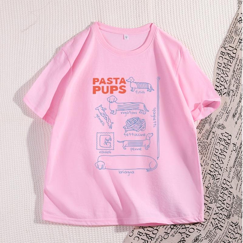 T-shirt Pasta Pups Donna Unisex Divertente Dachshund Magliette Cibo Italiano Manica Corta T-shirt Casual Girocollo Manica Corta