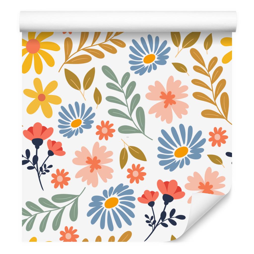 Wallpaper Flowers White, Cream and Light Gray for the Living Room and Bedroom 50x1000