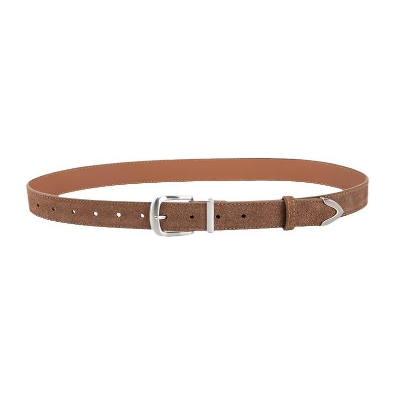 Womens Genuine Leather Belt With Matte Suede Finish Vintage Style Adjustable Waistband Jeans Skirts