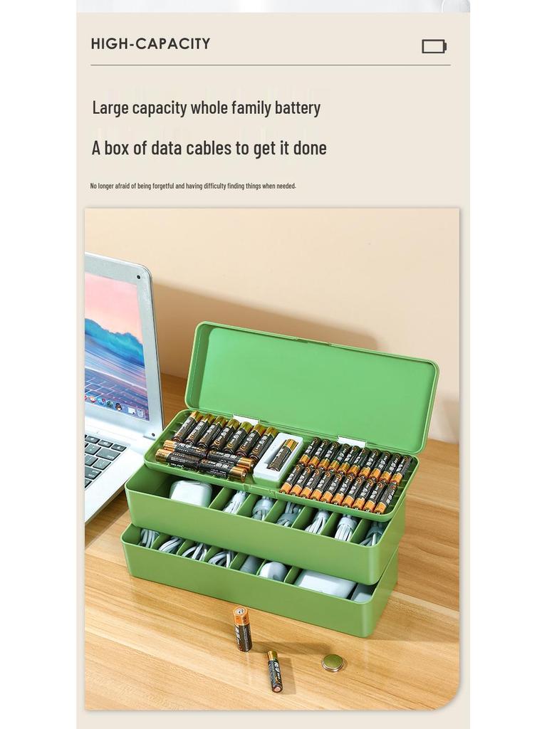 Battery Organizer and Data Cable Transparent Storage Box - Large Capacity, Multi-Layer, Dustproof, Size 5-7 for Electrical Appliances