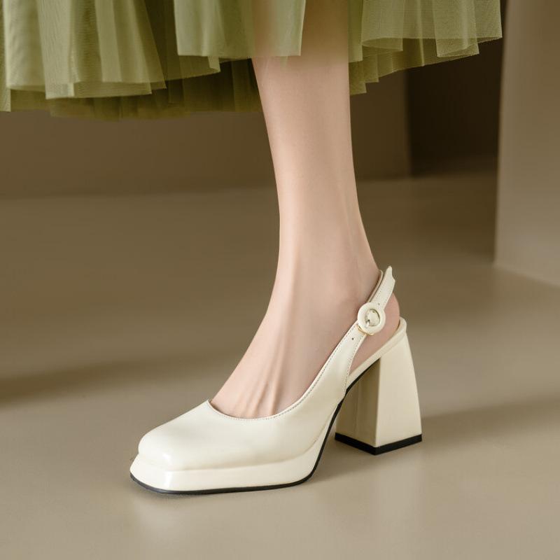 Summer Patent Leather High-heeled Sandals Women's Casual Large-size Shoes Square Head Roman Sandals Women's Waterproof Back Empty Heel Women's Shoes