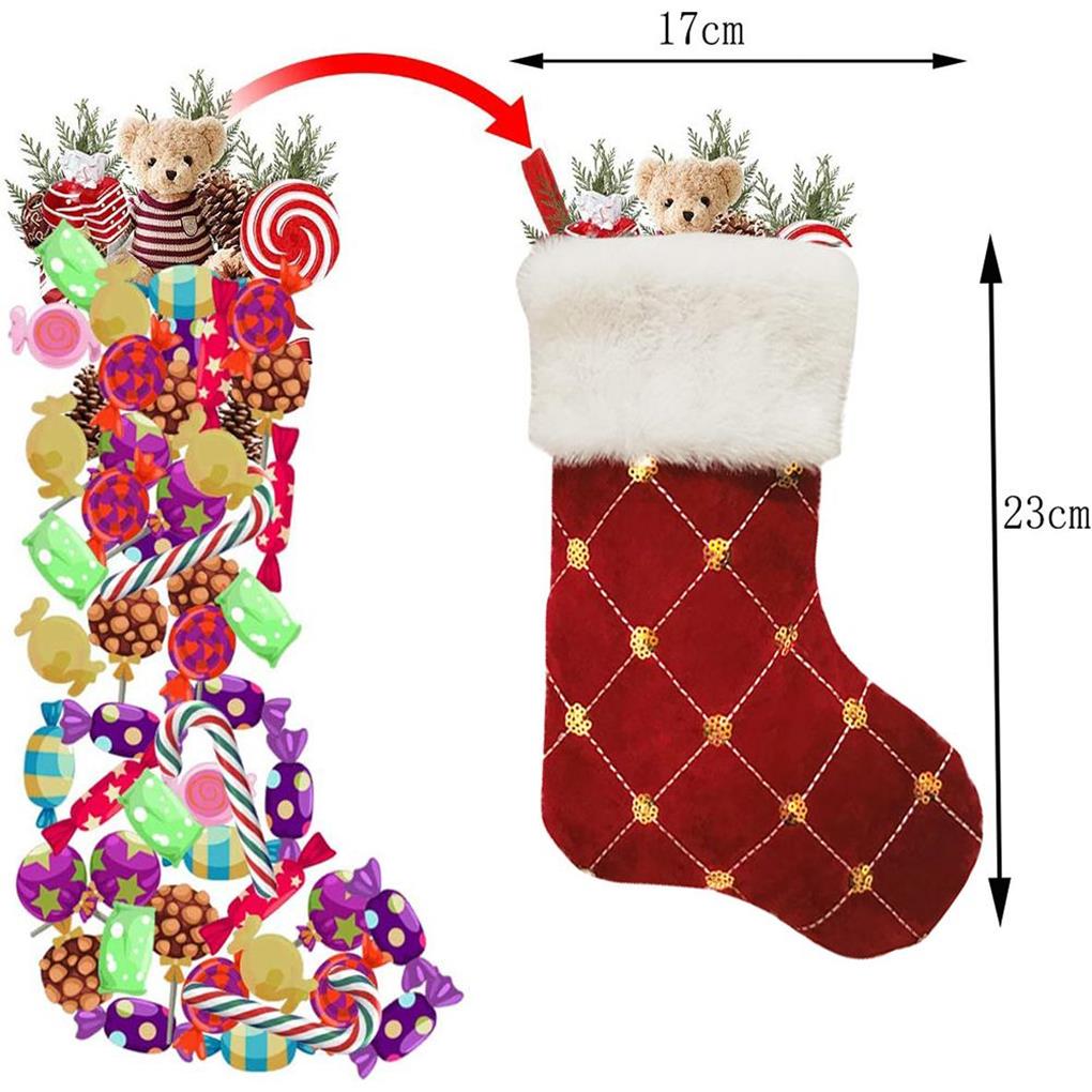 Christmas Stockings Sequin with Lanyard Non-fading Gift Candy Bag Tear-resistant Hanging Pendant Household Fireplace