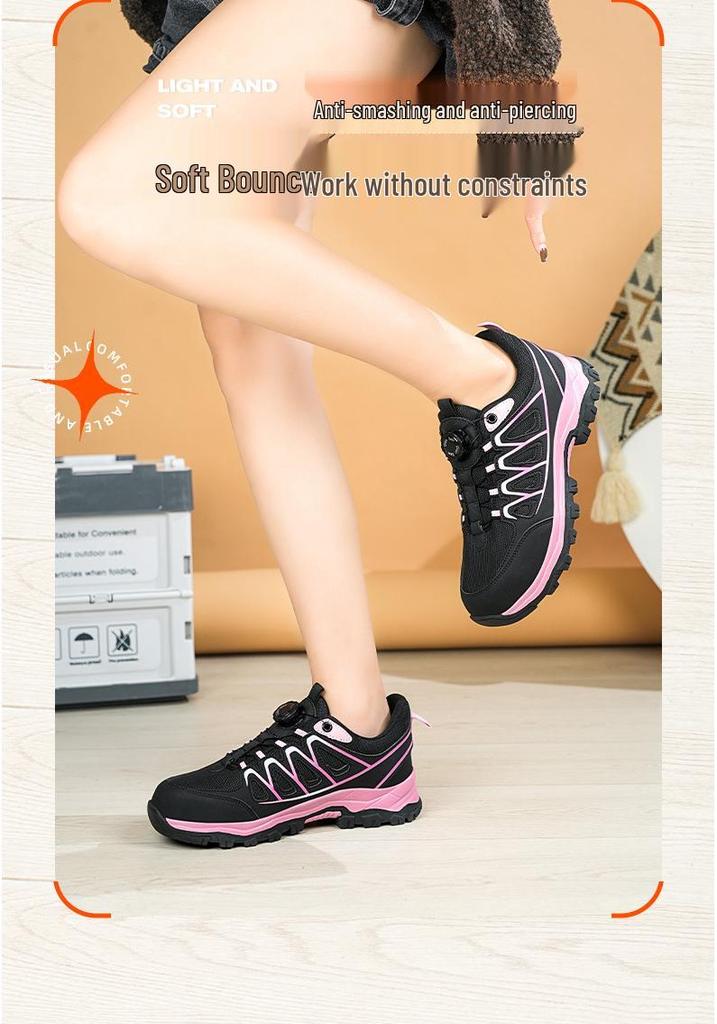 Women's Breathable Steel Toe Safety Shoes - Anti-Smash, Anti-Puncture, Anti-Odor with Rotating Button.