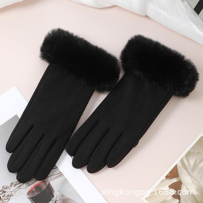 Warm Gloves Women'S German Plush Mouth Windproof And Cold-Proof Plush Outdoor Riding Driving Touch Screen Autumn And Winter Gloves
