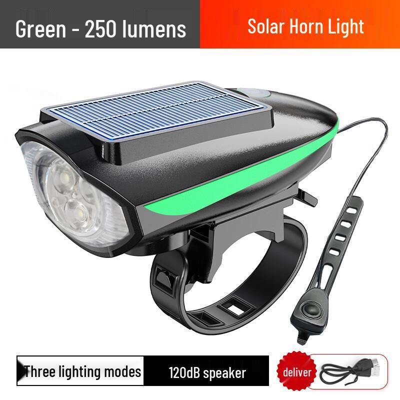 Solar USB Rechargeable Bicycle Headlight with Horn