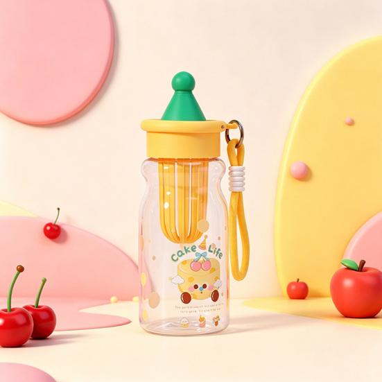 Water Cup with Soft Rubber Lanyard, Portable Leakproof Multi-Sealing Lid Water Bottle with Removable Tea Separator, Large Capacity Kids School Travel