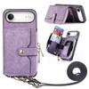 For iPhone Air PU Leather Phone Back Cover with Zipper Card Holder and Long Strap