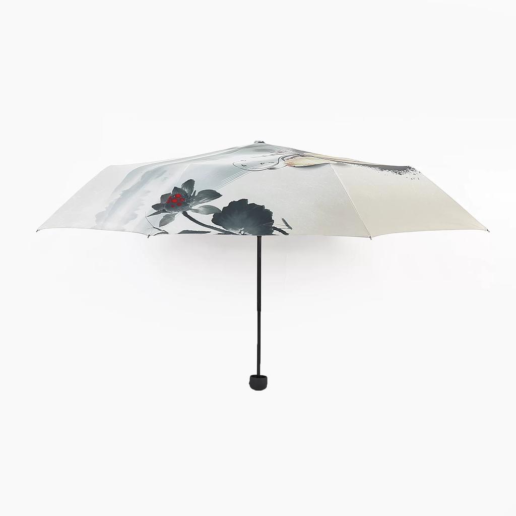 Ink Painting Style Folding Umbrella, Vintage Creative Sun Protection Umbrella, Printed Logo Umbrella, Black Coating Sun Protection Umbrella