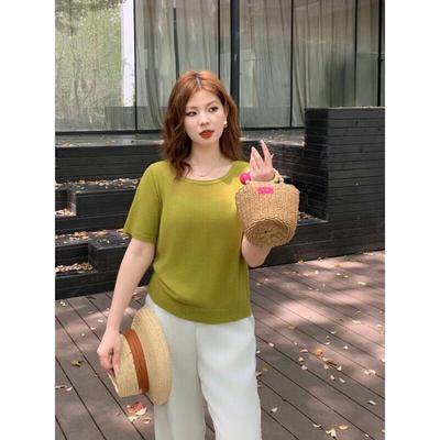 Women's Plus Size Korean Knit Short-Sleeve T-Shirt