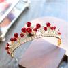 Princess Wedding Jewelry Red Rose Rhinestone Hair Accessories Alloy Hair Crown Headwear Bridal Tiara Diadem