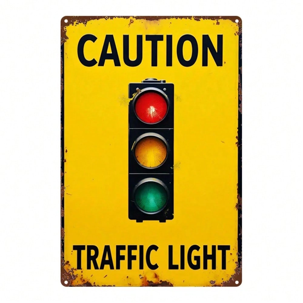 Vintage Metal Sign Traffic Light Garage Wall Decor 30x20cm