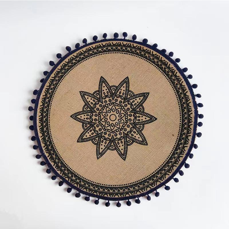 Boho Mandala Round Placemats Heat-Resistant Linen-Cotton Table Mats Washable Non-Slip Dining Decor