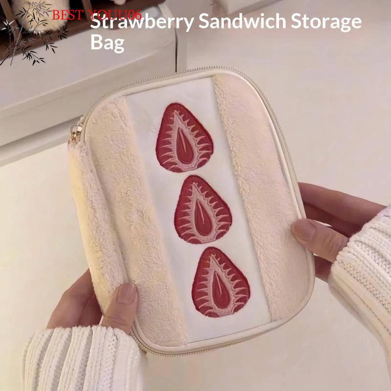 (YOUU06)Cute Embroidered Strawberry Pencil Case Stationery Pen Box Multi Functional Large Capacity Makeup Bag Storage Bag
