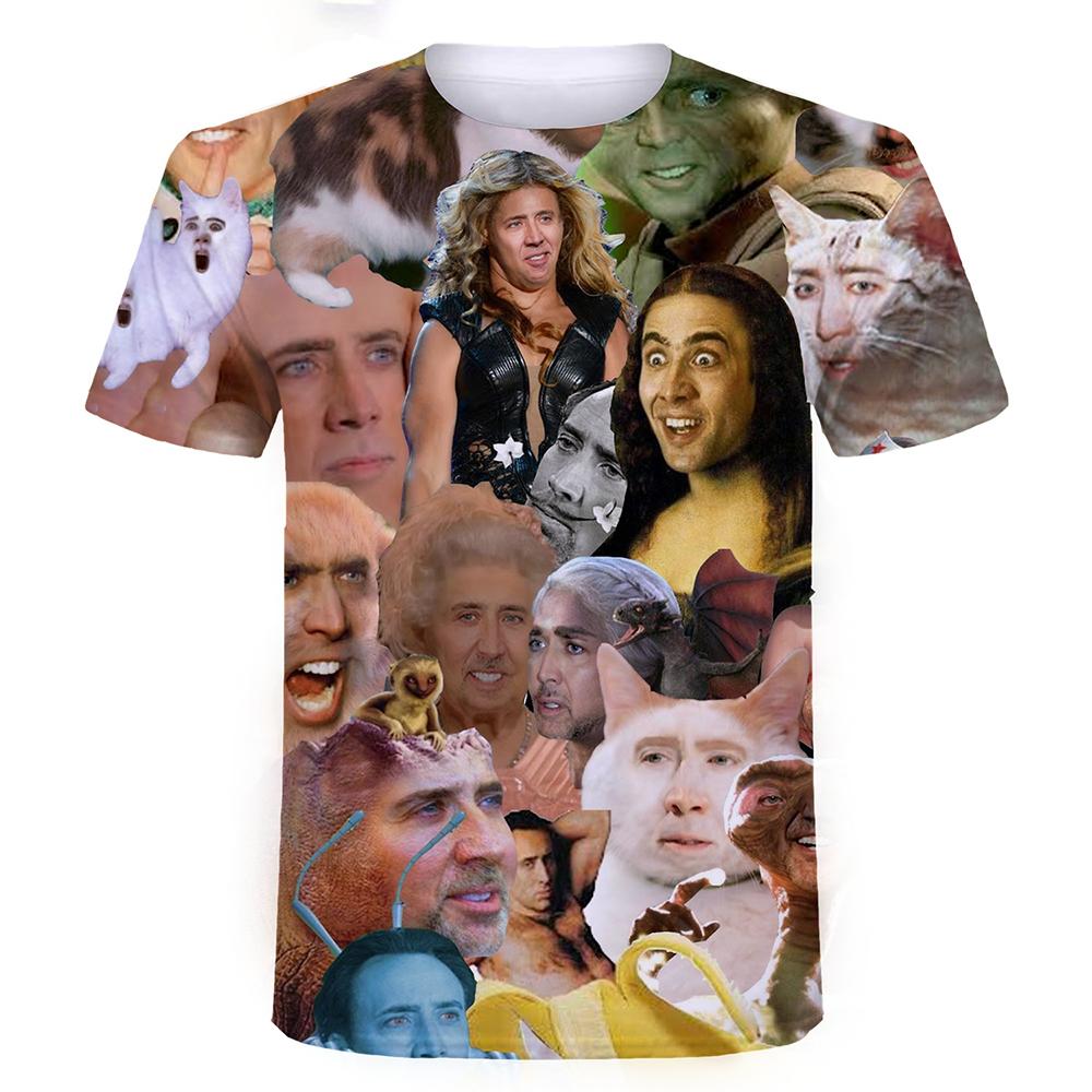Personalized Fun Creative Actor Nicolas Cage Pattern 3D Printed Hip Hop Short Sleeved Men's T-shirts - Soft Medium Stretch Fabric Relaxed Fit Clothing