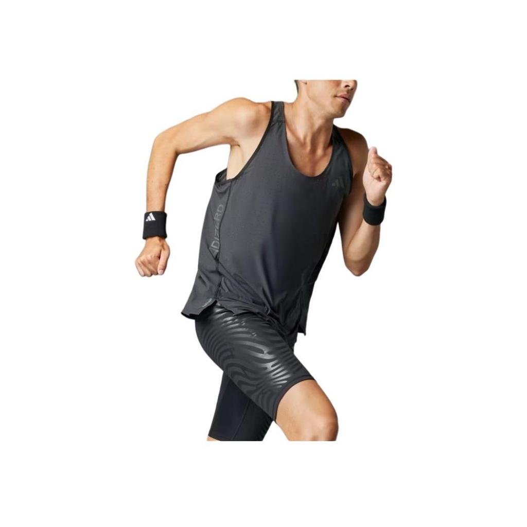 Adidas Adizero Running Solid Split Neck Slim Fit Breathable Ultra Light Sleeveless Tank Men Tops Black IW6105