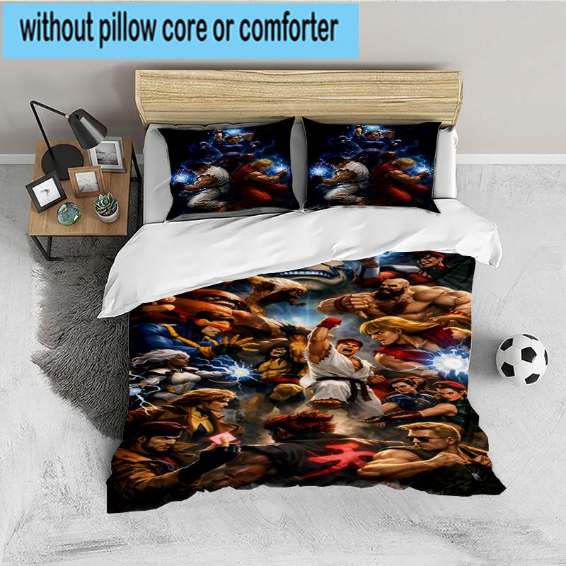 3PCS Game Fighter In Action Bedding set,Ideal for1pc Duvet Cover And 2pcs Pillowcases Perfect for Christmas gift,Ideal for Bedroom, Dormitory