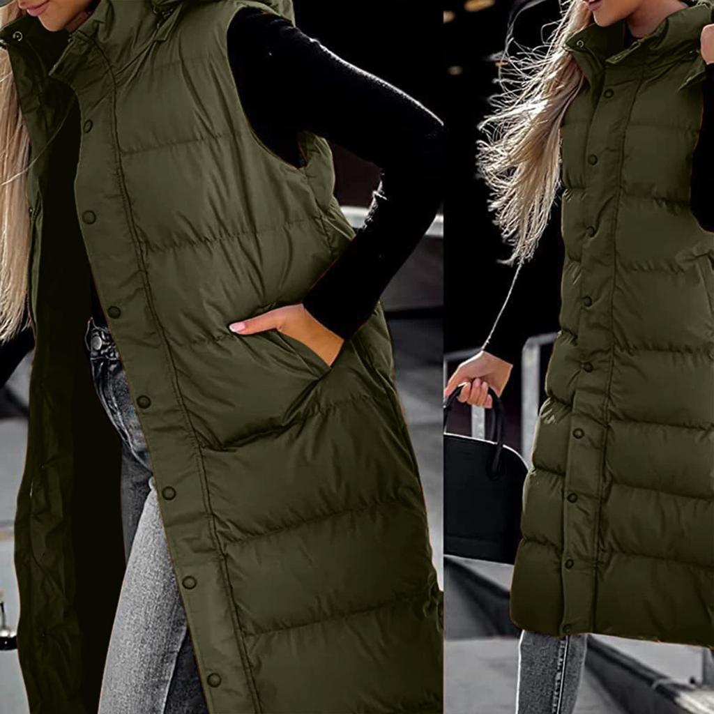 Women's Long Down Vest With Hood Winter Lightweight Long Slim Vest Jacket Sleeveless Vest