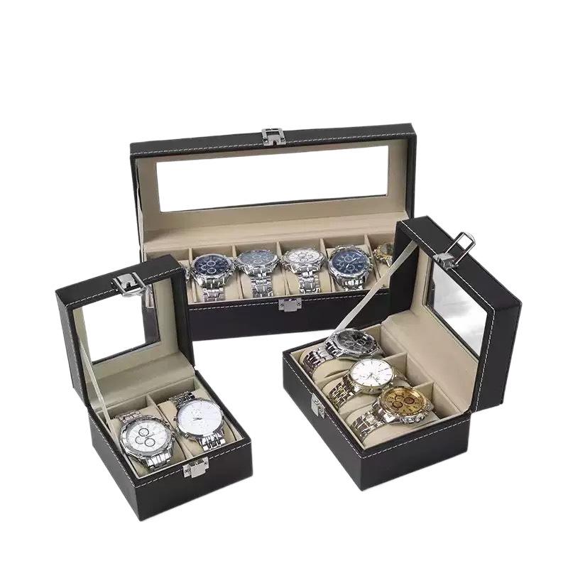 Leren Displaykast voor Horloges en Sieraden met Meerdere Sleuven en Dakraam