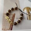 Boho Chic Love Theme Wrist Accessories-Vintage Amber Bead Stretch Bracelet&Punk Style Red Heart Metal Link Bracelet PartyJewelry