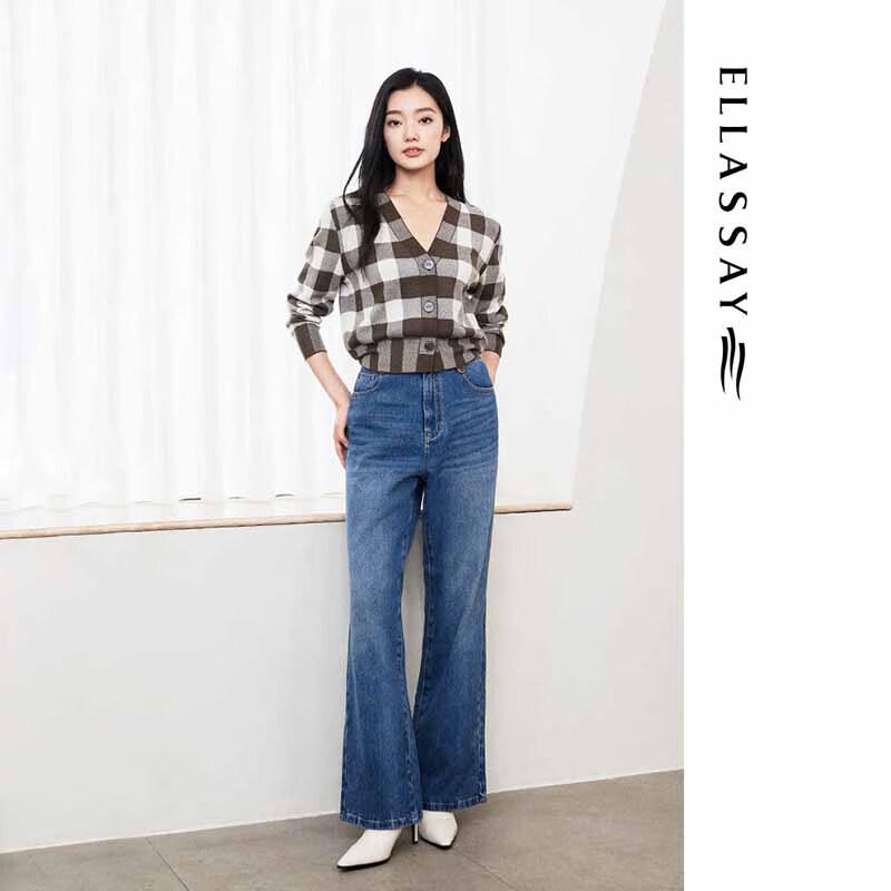 ELLASSAY Women's Merino Wool Plaid Knit Sweater