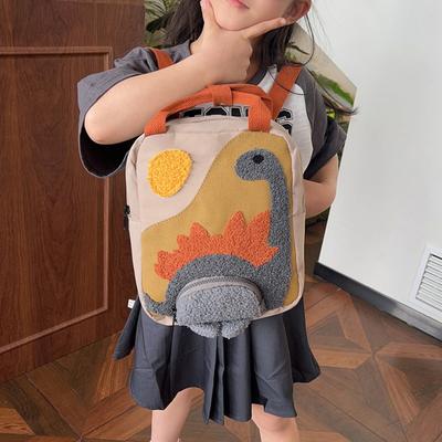 Preschool Backpack Kids Canvas Backpack Cartoon Dinosaur School Bag for Toddlers Boys Girls Travel Camping Outings
