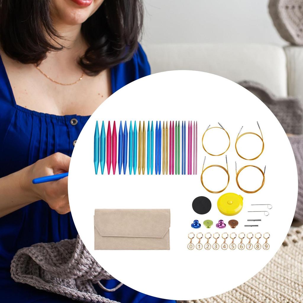 Circular Knitting Needle Kit Circular Crochet Hooks Sweaters Woven Tools Knitting Set for Knitter Sleeves Socks Beginner Scarf