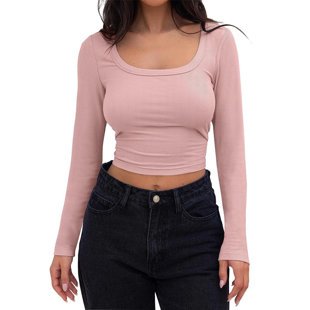 Women's Fashion Loose-Fit Round Neck Solid Color Long-Sleeve Top