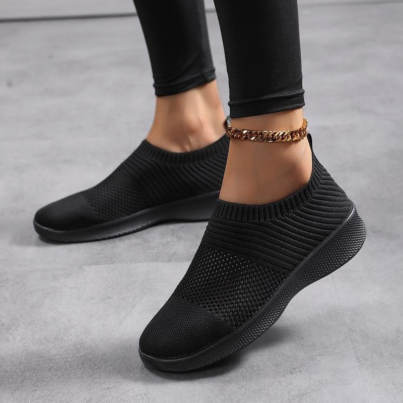 Ultra Light Women Casual Shoes Breathable Knitted Flats Light Elastic Walking Shoes Slip-on Loafers Soft Sole Driving Shoes
