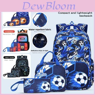 Oxford Cloth Kids School Backpack With Football Pattern And Waterproof Design For Elementary Students