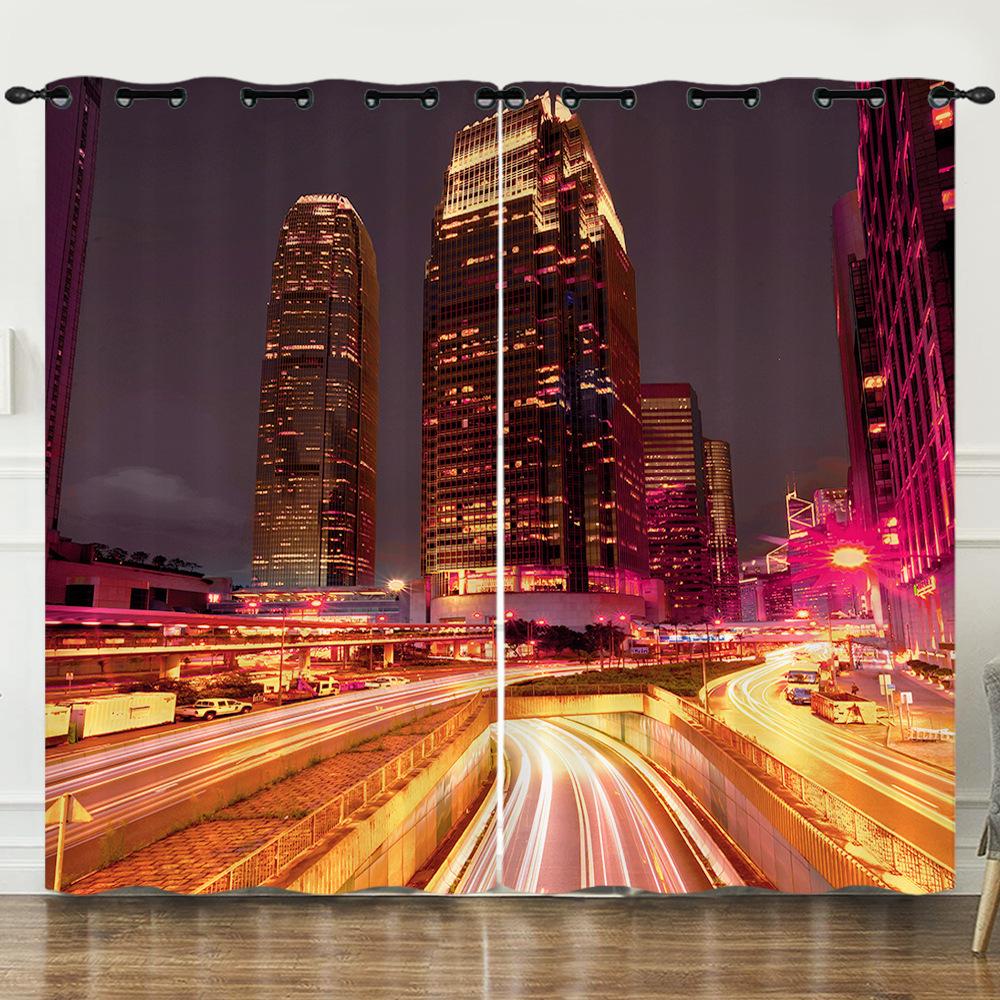 

Curtains, Urban Architectural Scenery 3D Digital Printing, Blackout Curtains, No Punching, No Punching Installation 2pcs*97cm*114cm*2