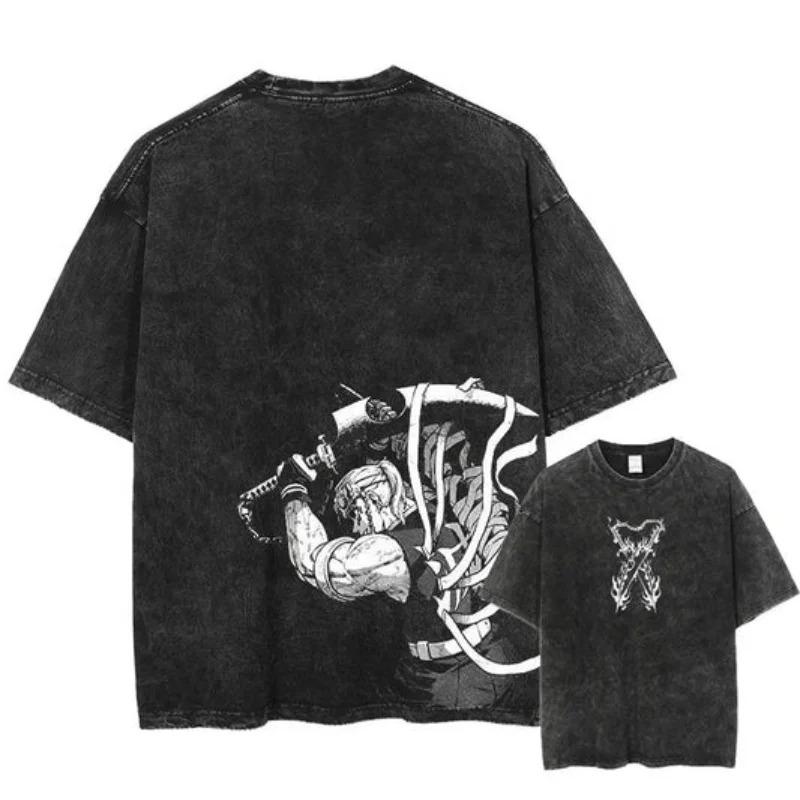 2026 Anime Demon Slayer Maglietta Lavata Retrò Uomo e Donna Estiva Morbida Traspirante Moda Top Streetwear Maglietta Gadget